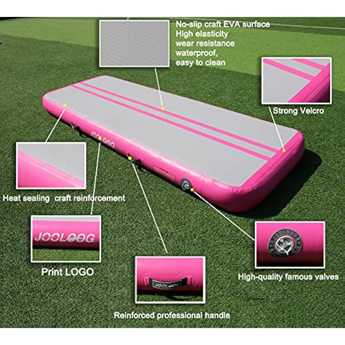 JOOLOOG Premium Air Tumbling Gymnastics Mat 2M 3M 4M 5M 6M Inflatable Air Tumble Mat for Kids Gymnastics Thick 10cm/20cm with 650W Electric Air Pump