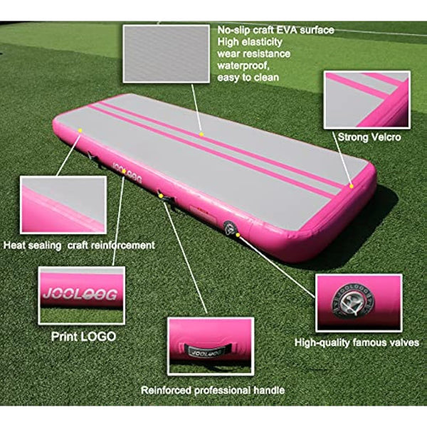 JOOLOOG Premium Air Tumbling Gymnastics Mat 2M 3M 4M 5M 6M Inflatable Air Tumble Mat for Kids Gymnastics Thick 10cm/20cm with 650W Electric Air Pump