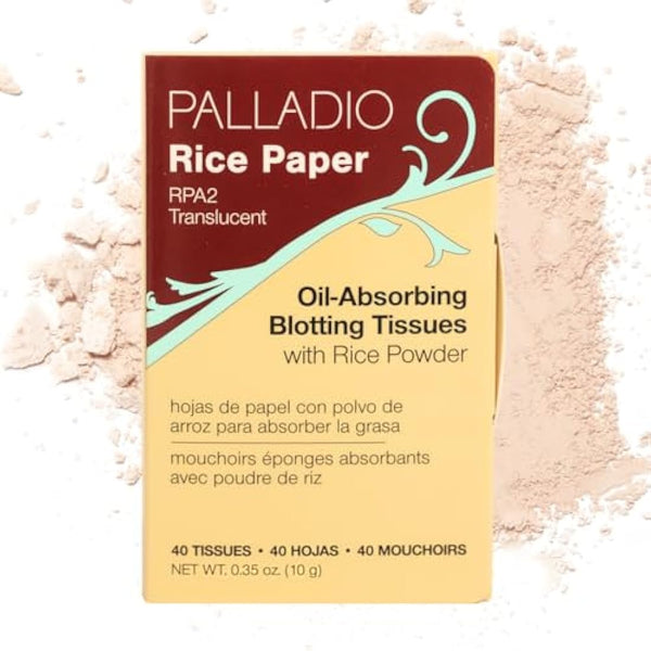 Palladio Rice Paper Facial Tissues for Oily Skin, Face Blotting Sheets Made from Natural Rice, Oil Absorbing Paper with Rice Powder, 2 Sided, Instant Results, Translucent, 40 Count, Pack of 6
