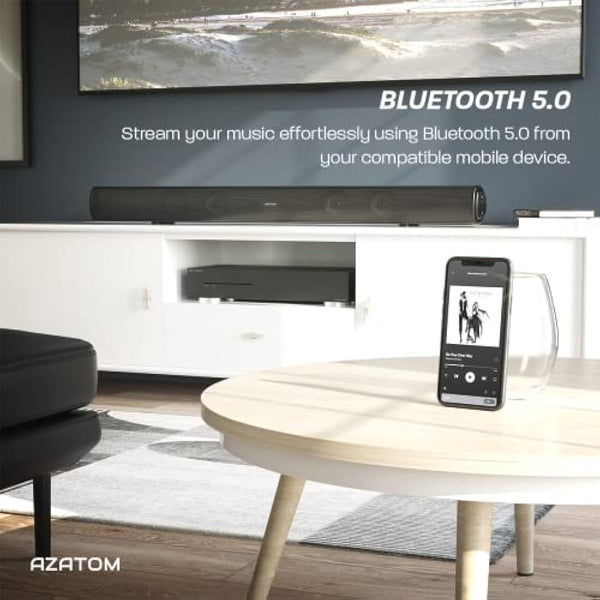 AZATOM Soundbar with Built-In Subwoofer | 180W Surround Sound | Bluetooth, Large Remote & Optical Cable Included | Home Theatre Audio System Perfect for Living Rooms and Bedrooms Studio Eclipse