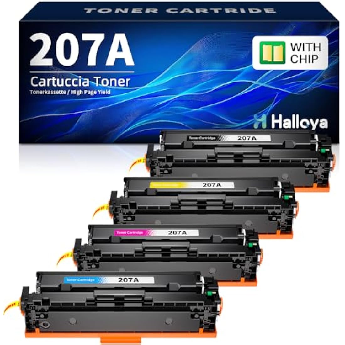 Halloya 207A Toner Cartridge (With Chip) Multipack Compatible Replacement for HP 207A Color Laserjet Pro MFP M283fdw M255dw M282nw M283fdn M255nw W2210A W2211A W2212A W2213A (4 Pack)