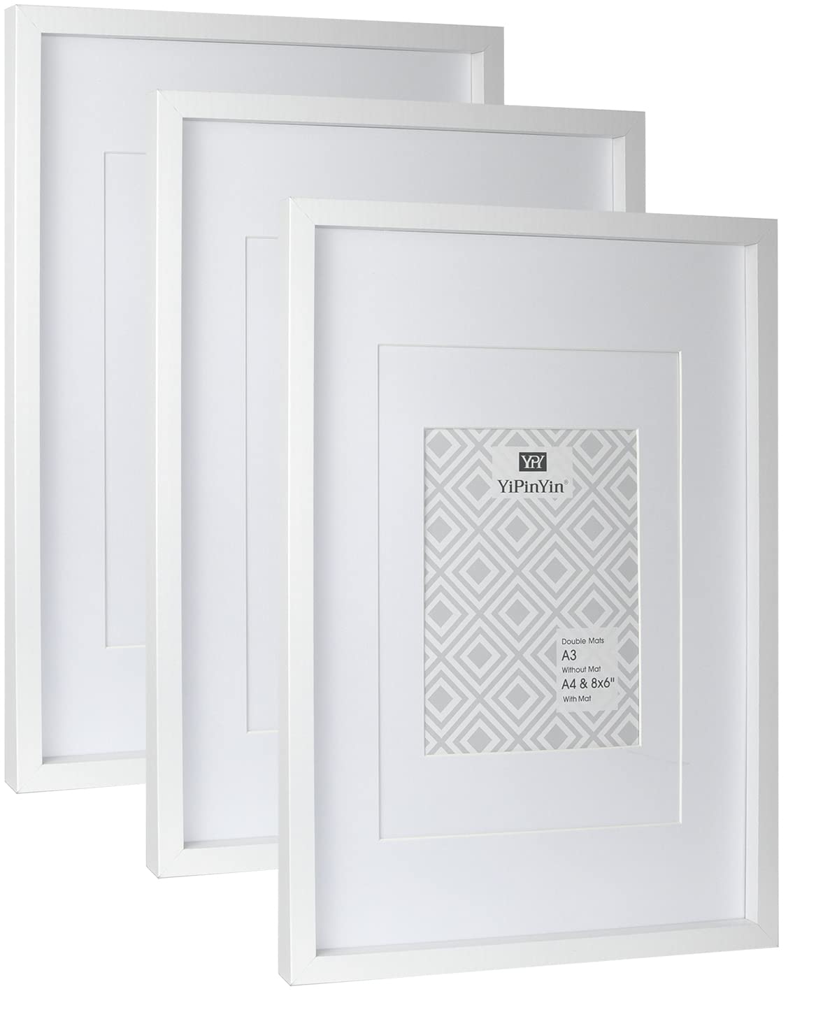 Black 50x70cm Boxed Picture Frames Set of 3 with Mounts for 40x60cm, 70x50cm poster frame with Acid Free mount for 40x60cm photo (Black 3Pack)