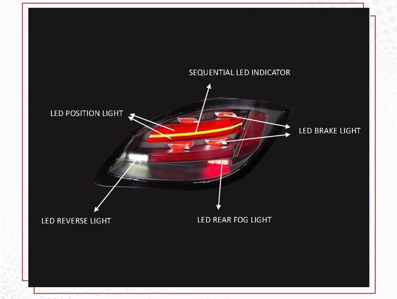 GAZOZ PERFORMANCE LED Tail Lights Sequential Turn Signals Red Bar compatible with 09-13 Boxster 987.2