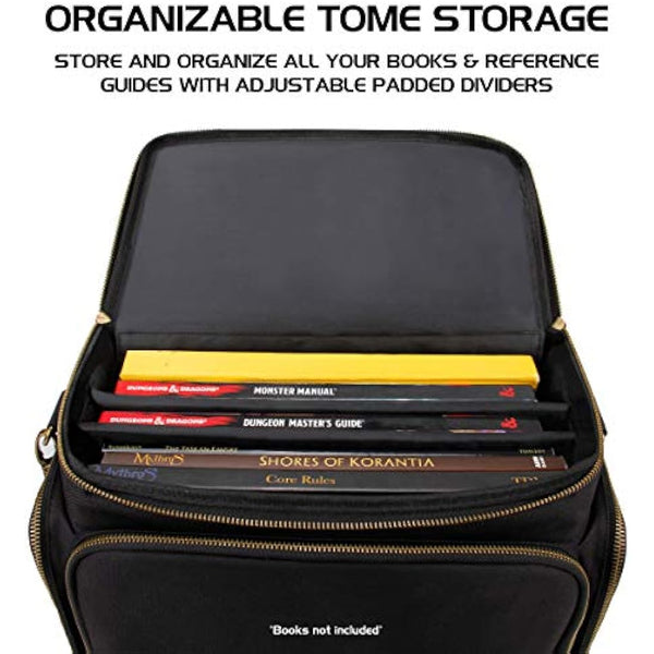 ENHANCE Tabletop DND Bag - RPG Adventurer's Dungeons and Dragons Accessories Bag with Miniatures Storage, Mat Holder, DND Dice & Token Pockets, Fits 4-8 Books, DM's Guide, Player's Handbook (Black)
