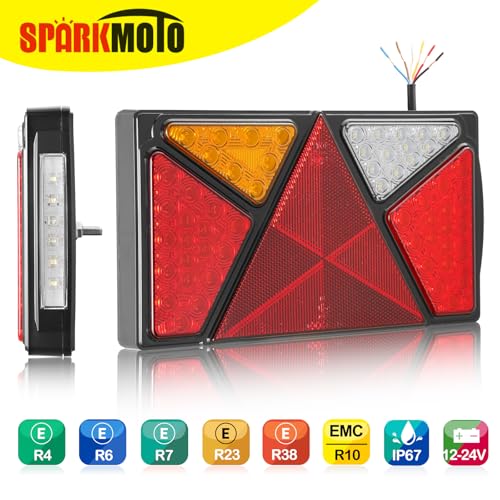 SPARKMOTO 2 x LED Combination Trailer Rear Lights, 7 Functions Submersible LED Tail Lights For Trailer Lorry Caravan Truck Tractor,12V 24V Dual