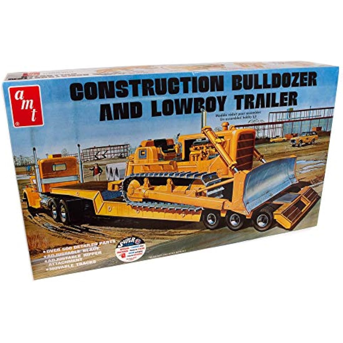 AMT Lowboy Trailer & Bulldozer Combo 1:25 Scale Model Kit (AMT1218),Black