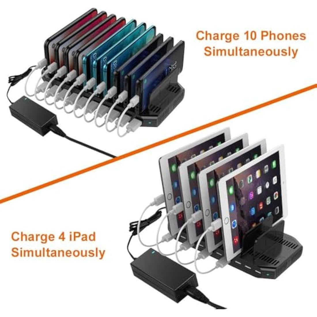 Alxum 60W 10 Ports USB Charging Station for Multiple Devices, Multi USB Charger Station with 5V/2.4A Output for Phone, Tablet and More