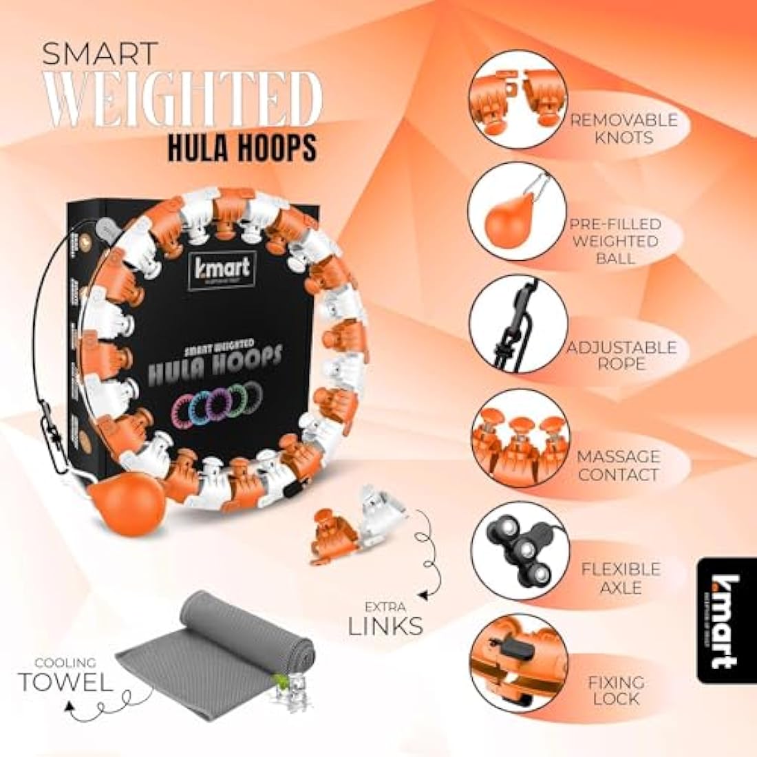 K-MART Smart Hula Ring Hoops, Weighted Hula Circle 24 Detachable Fitness Ring with 360 Degree Auto-Spinning Ball Gymnastics, Massage, Adult Fitness for Weight Loss
