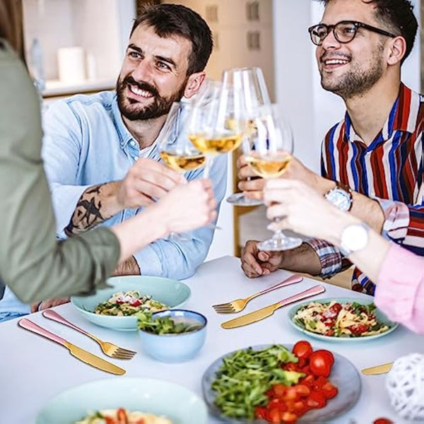 24 Piece Flatware Set, Stainless Steel Cutlery Set with Silverware Holder, Spoons, Forks, and Knives, Utensil Set Service for 6, Gold Mirror Polished and Matte Pink Painted (Pink)