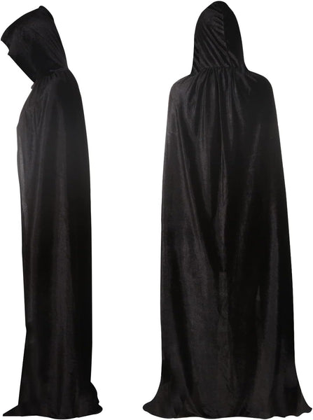 BILLMOSS Halloween Grim Reaper Costume - Hooded Cloak Velvet Black Cloak with Scythe Skull Mask Skeleton Gloves Grim Reaper Party Costumes for Kids
