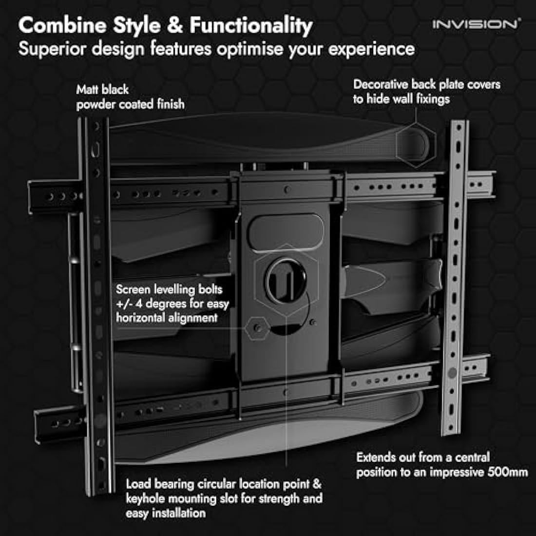 Invision Ultra Strong TV Wall Bracket Mount Double Arm Tilt & Swivel for 37-75 Inch (94-190.5cm) LED LCD OLED Plasma & Curved Screens - Up to VESA 600mm(w) x 400mm(h) - Max Load 50kg (HDTV-DXL)