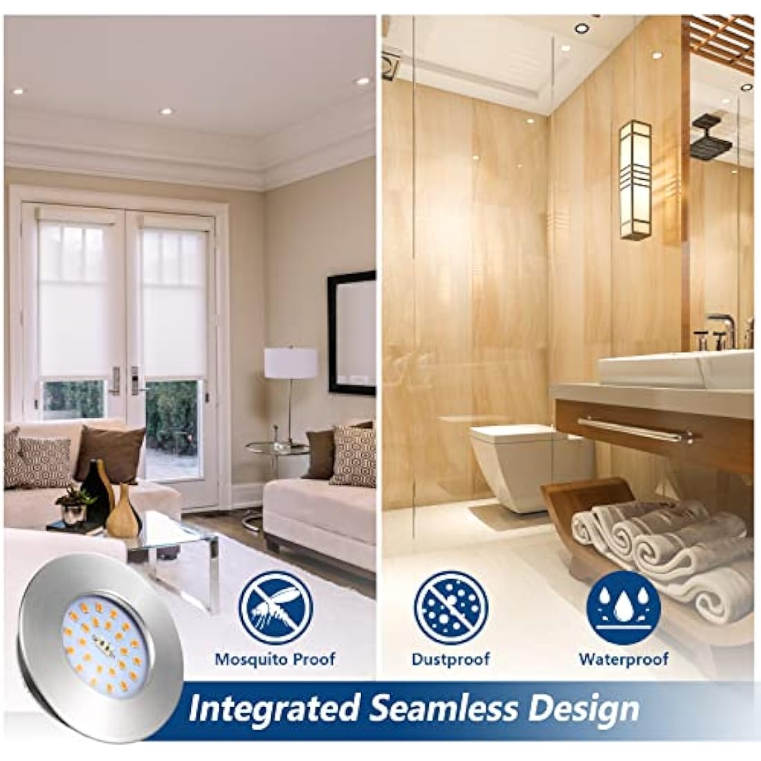 HiBay 6X 7W Recessed Lights Ultra Thin LED Downlights IP44 Ceiling Spotlights Chrome Round Down Light Warm White for 60-68mm Ceiling Hole of Bathroom Kitchen Soffits