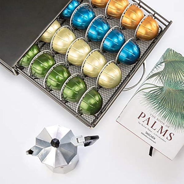 HiveNets Nespresso Vertuoline Capsule Drawer Compatible Vertuo Coffee Storage Metal 40 Pods Capacity