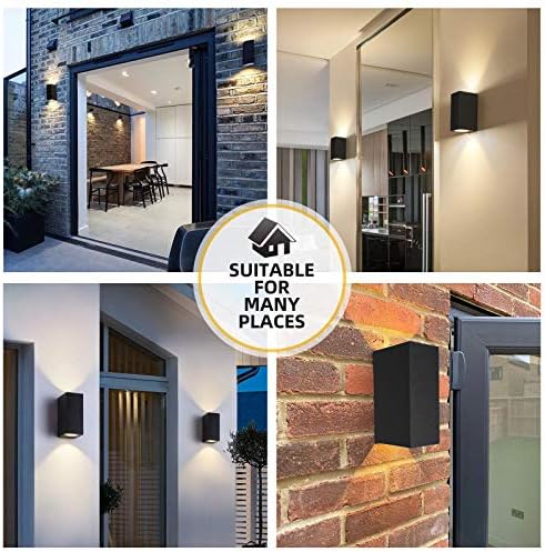 HLFVLITE 2 X Black Outside Wall Light Aluminium Up Down Outdoor Wall lamp, GU10 Exterior Wall Sconce, IP44 Waterproof Garden Lights for Front Door, Patio, Terrace, Hallway, Garage, Porch