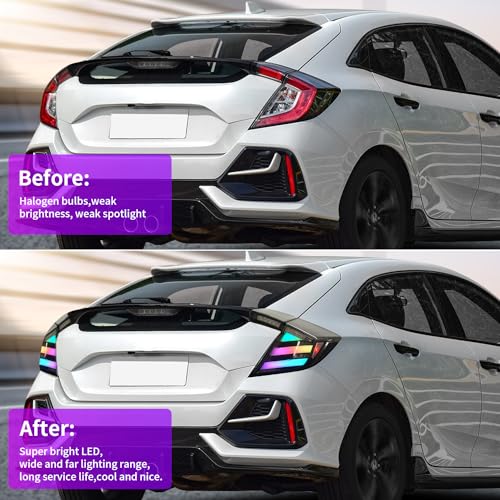 Archaic LED Rear Lights Compatible with 10th Honda Civic Type R Hatchback FK7 FK8 2016-2020, with Sequential Turn Signal, Animation DRL, Pair