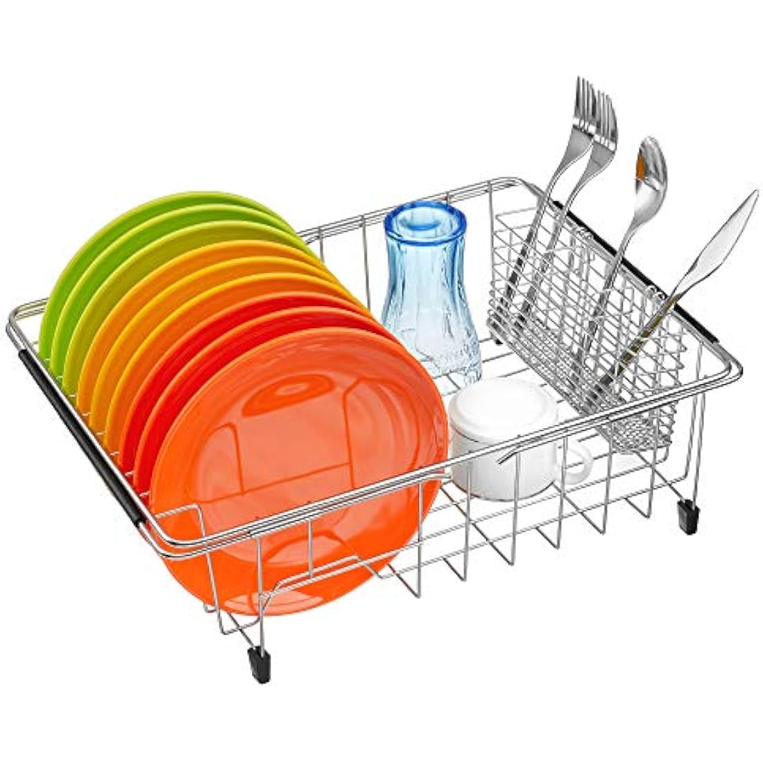 iPEGTOP Expandable Dish Drying Rack and Utensil Cutlery Holder, 304 Stainless Steel Over Sink Dish Rack, Dish Drainer in Sink or On Counter, Rustproof