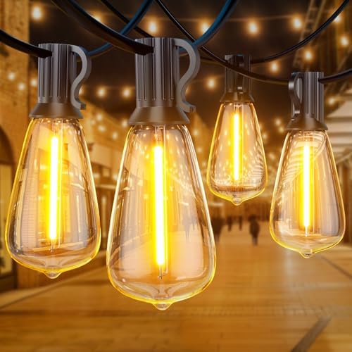 Garden Lights 50FT/15M, ST38 Outdoor String Lights, Warm White Waterproof Outdoor Festoon Lights Mains Powered with 25+1 Plastic LED Bulbs for Patio Balcony Party Wedding