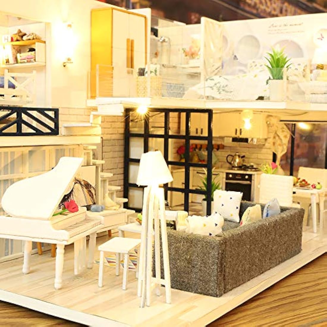 GuDoQi Miniature Dolls House Kit with Music, DIY Miniature House Model Kits to Build, Handmade Crafts for Adults to Make, Room Decoration, Make Your Own Birthday, Father's Day Simple Life