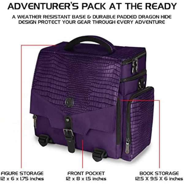 ENHANCE Collector's Edition RPG Adventurer's DND Bag - Dragon Hide Exterior Travel RPG Bag with Tabletop Miniatures Storage Vault, Mat Holder, DND Dice & Token Pockets, Fits 4-8 Books (Dragon Purple)