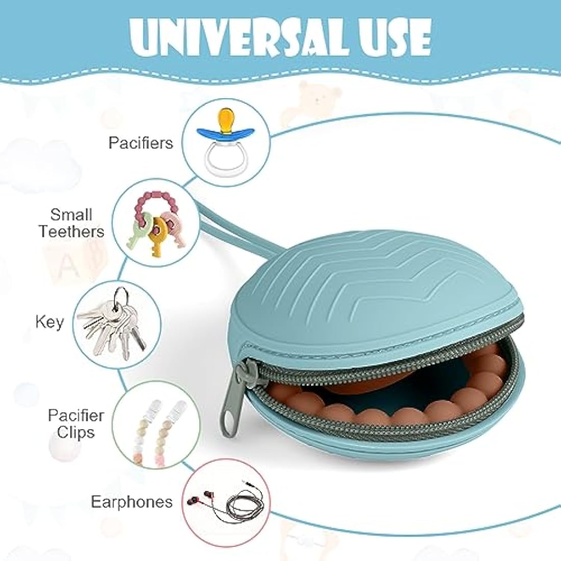 Aolso Dummy Holder Case Set, 2PCS Silicone Dummy Holder Case, Baby Dummy Holder Case, Pacifier Holder Case, Portable Soother Pods for Baby, Baby Pacifier Case for Travel, Home (Green/Blue)