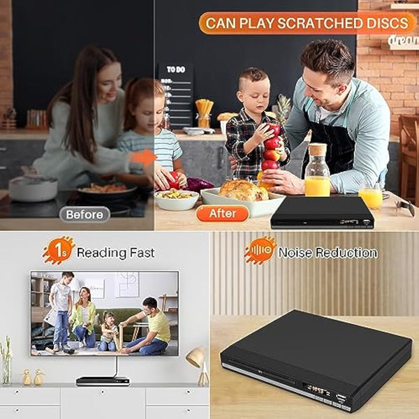 HD DVD Player for TV, Multi Region DVD Player for Smart TV, HDMI/RCA Output Cable Included, 1080P, Breakpoint Memory, Built-in PAL/NTSC, CD Players for Home (Not Support Blu-ray Discs)