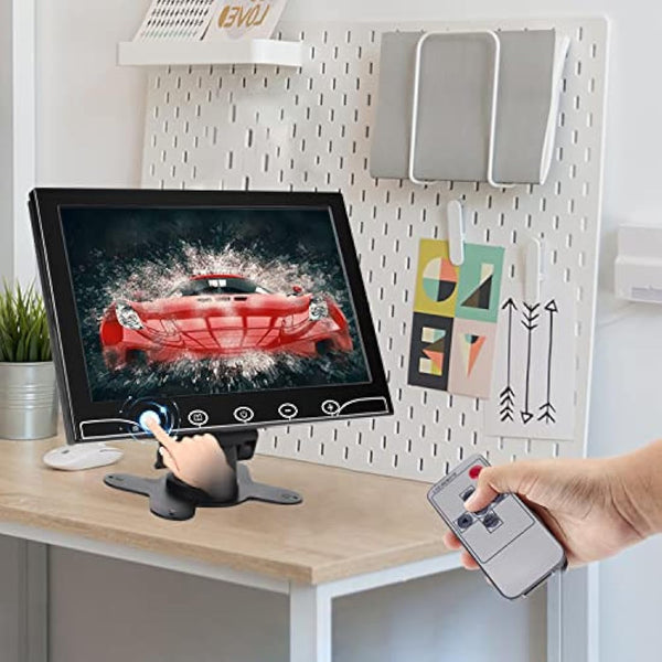 AISHICHEN CCTV Monitor - 10.1 inch, Mini, 1024X600, 60Hz, 5ms, Built-in Speakers, Portable w/VGA/AV/HDMI/BNC/USB Input, Raspberry Pi Monitor w/Remote Control