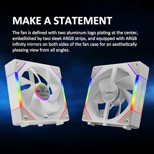 GAMDIAS 120mm ARGB PC Case Fans, Computer Case Fan, Cabless Daisy Chain Connection, Dual Infinity Mirror Lighting, Swappable Fan Blade for Reverse Airflow, Performance 30mm Thick, With Control Box