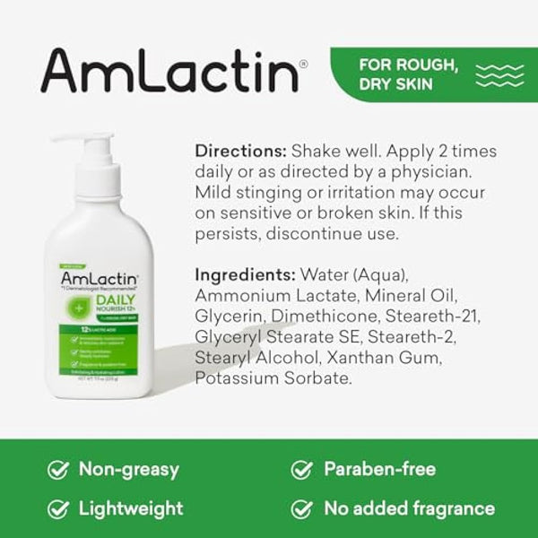 AmLactin Daily Moisturizing Body Lotion Twin Pack, (2) 7.9 Ounce Bottles, Paraben Free