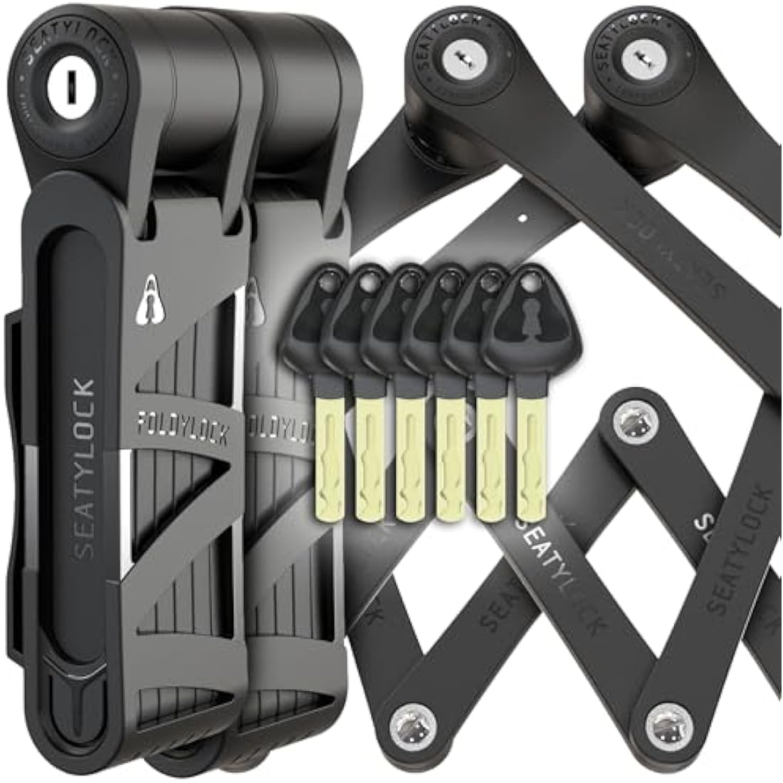 FoldyLock Compact Folding Bike Locks - Set of 2 Matching Bike Locks with 6 Identical Keys - Patented Lightweight Heavy Duty Anti Theft with Carrying Cases for Bicycles and E-Bikes - 85 cm
