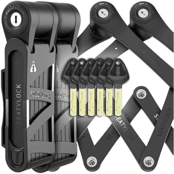 FoldyLock Compact Folding Bike Locks - Set of 2 Matching Bike Locks with 6 Identical Keys - Patented Lightweight Heavy Duty Anti Theft with Carrying Cases for Bicycles and E-Bikes - 85 cm