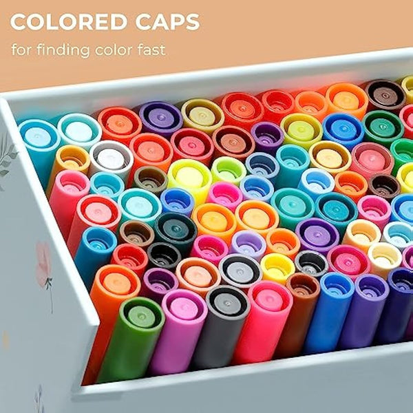 Ohuhu Colouring Pens, 120 Dual Tip Brush Fineliner Art Markers Felt Tip Pens Set with Case, for Kids and Adults Colouring Books Drawing Calligraphy Journal Sketching, Maui Series