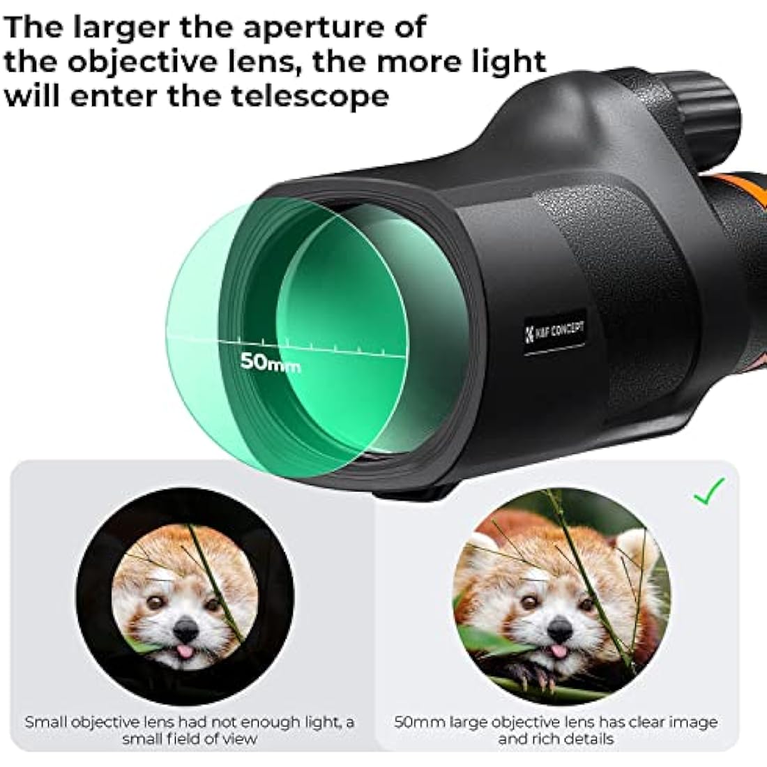 K&F Concept 12X50 High Power Monocular，Waterproof HD Pocket Monoculars Scope for Adults with BAK4 Prism & FMC Lens- IP66 Waterproof- for Bird Watching Hiking Hunting Camping Travelling, Black