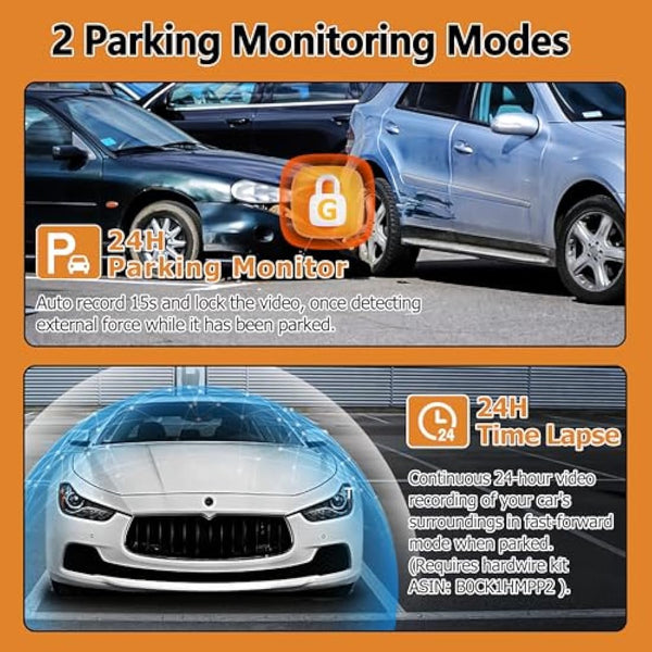 Diamond Lark Dash Cam 2K Front and 1080P Rear Built-in WiFi, Car Camera Dashcam with 32G Card, 3'' LCD Screen, 170°Wide Angle, Night Vision, WDR, 24H Parking Monitor, Loop Recording, G-Sensor