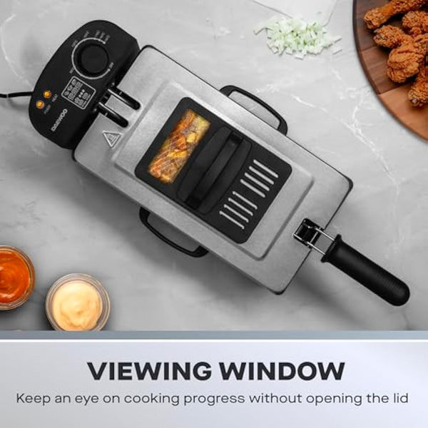 Daewoo SDA1550 2000W Deep Fat Fryer with Window Lid and 3L Oil Capacity, Adjustable Temperature Control and High Power Function, Steel Outer Body and Enamel Coating, Silver