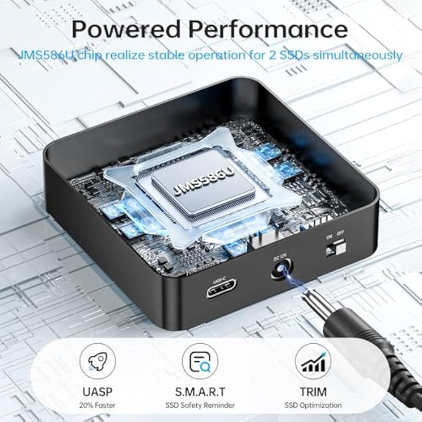 SSK M.2 NVMe SSD Cloner, Dual Bay Enclosure, Tool-Free 20Gbps USB3.2 Gen 2X2 Docking Station for M Key PCIe NVMe SSD Reader, Offline Clone