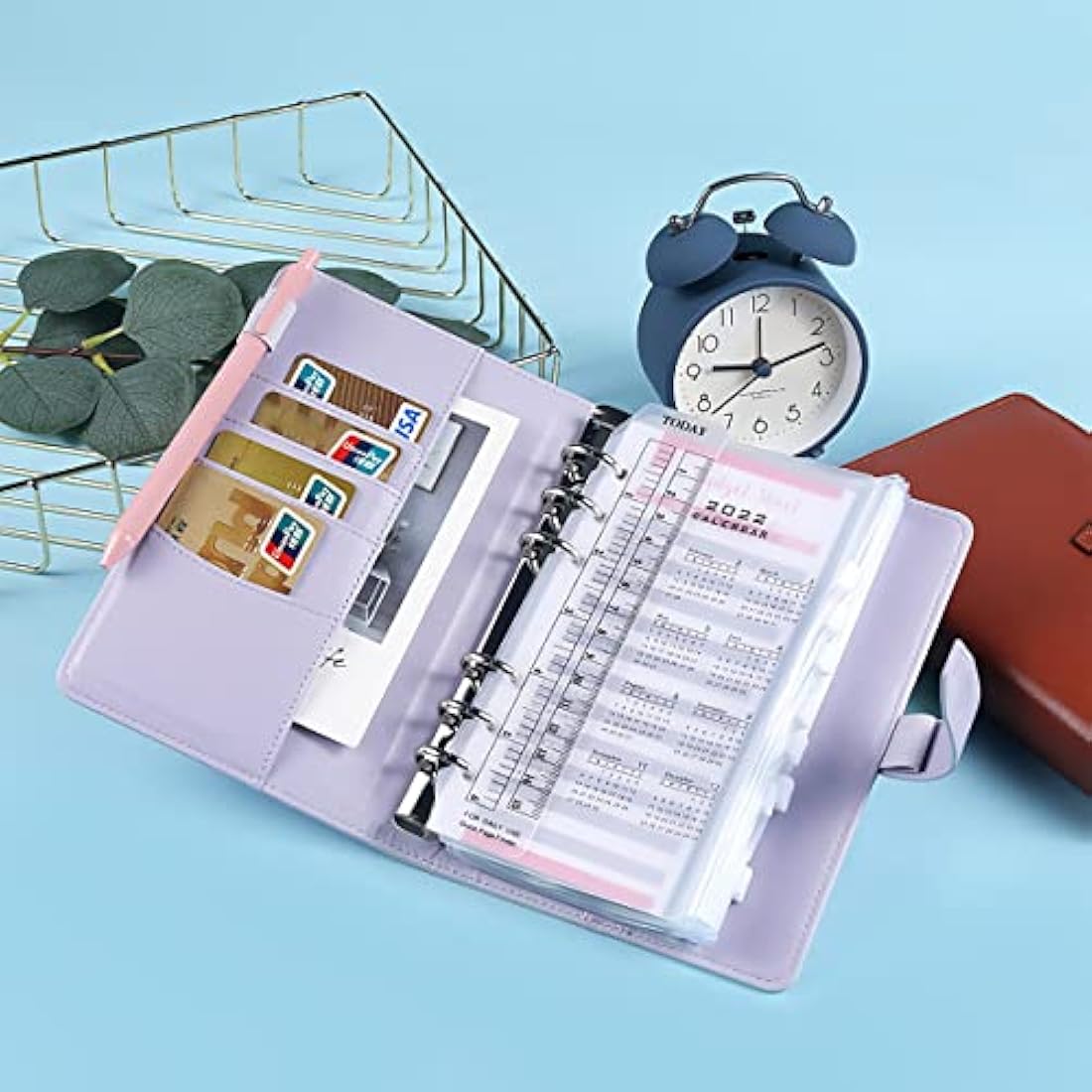 ChangWanna A6 Money Budget Ring Binder - Money Saving Wallet Organiser Binder with Pockets, Cash Stuffing Budget Wallet Planner with Cash Envelope, Money Folder Wallet Organiser for Cash Saving