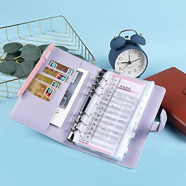 ChangWanna A6 Money Budget Ring Binder - Money Saving Wallet Organiser Binder with Pockets, Cash Stuffing Budget Wallet Planner with Cash Envelope, Money Folder Wallet Organiser for Cash Saving