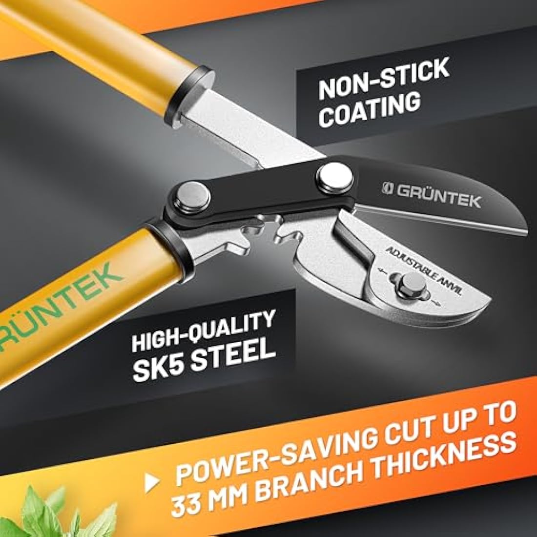 GRÜNTEK Anvil Pruning Loppers 470 mm, SHARP lopping shear GRIZZLY 470 mm, with Gear Drive cutting system. TWO in ONE Secateur and loppers !!