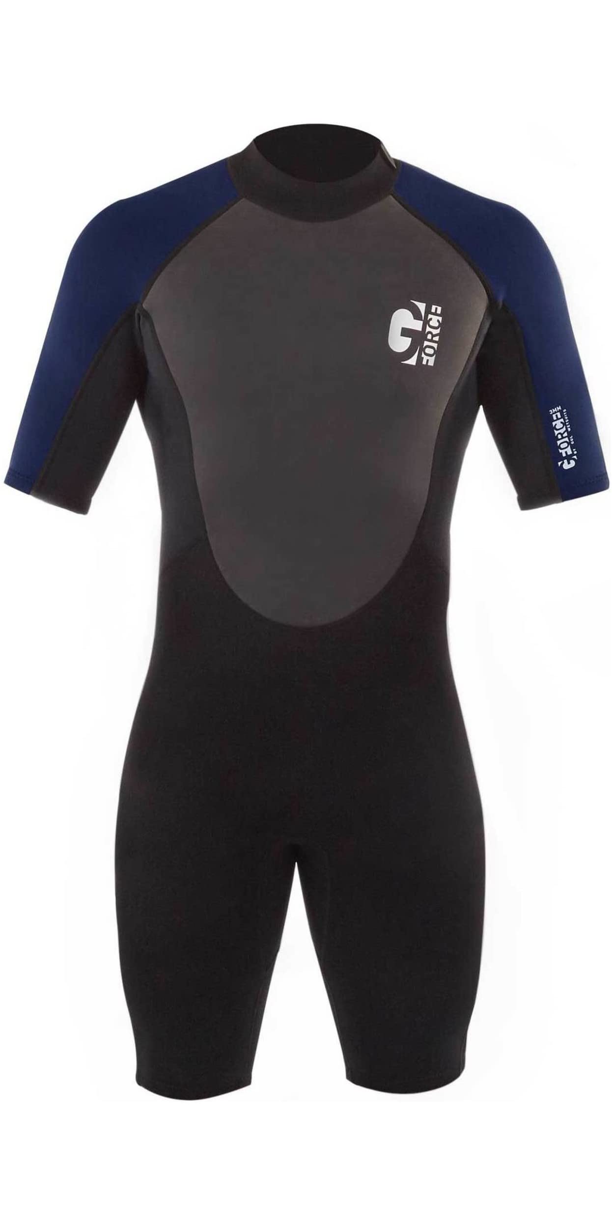 Gul Mens G-Force 3mm Back Zip Shorty Wetsuit - Black Navy - Easy Stretch - 80% D-Flex panels for durability