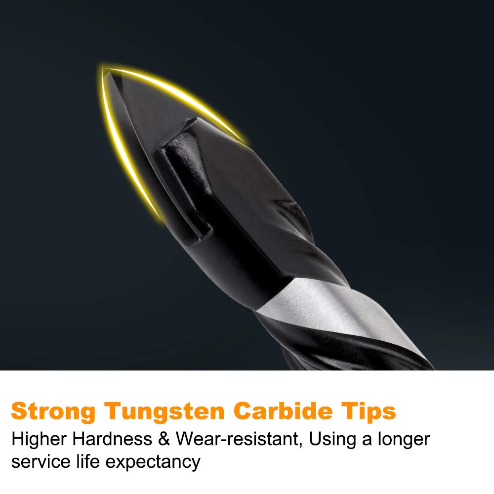 Masonry Drill Bit, Professional Masonry Drill Bit Set (10PCS) for Concrete/Glass/Brick/Cement/Tile/Wood/Etc, Industrial Strength Carbide Drill Bits Tip, 5/32"-1/2"