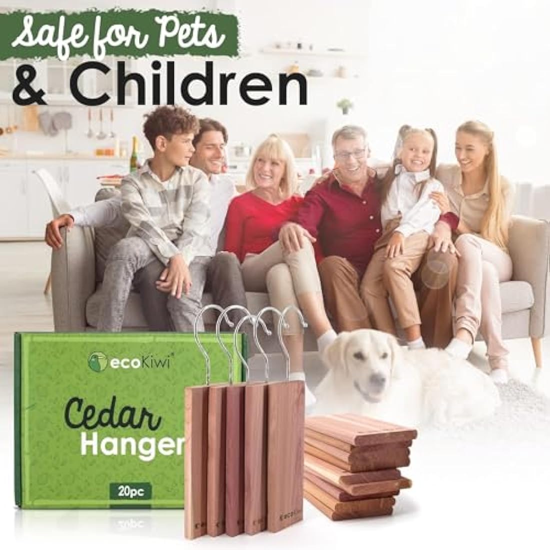 ecoKiwi Moth Repellent for Wardrobes & Clothes - 20 Pack Cedar Wood Hanging Blocks - Cedarwood Moth Repellent Wardrobe Freshener - 100% Natural Oil Storage Moth Repellent for Drawers with Sandpaper