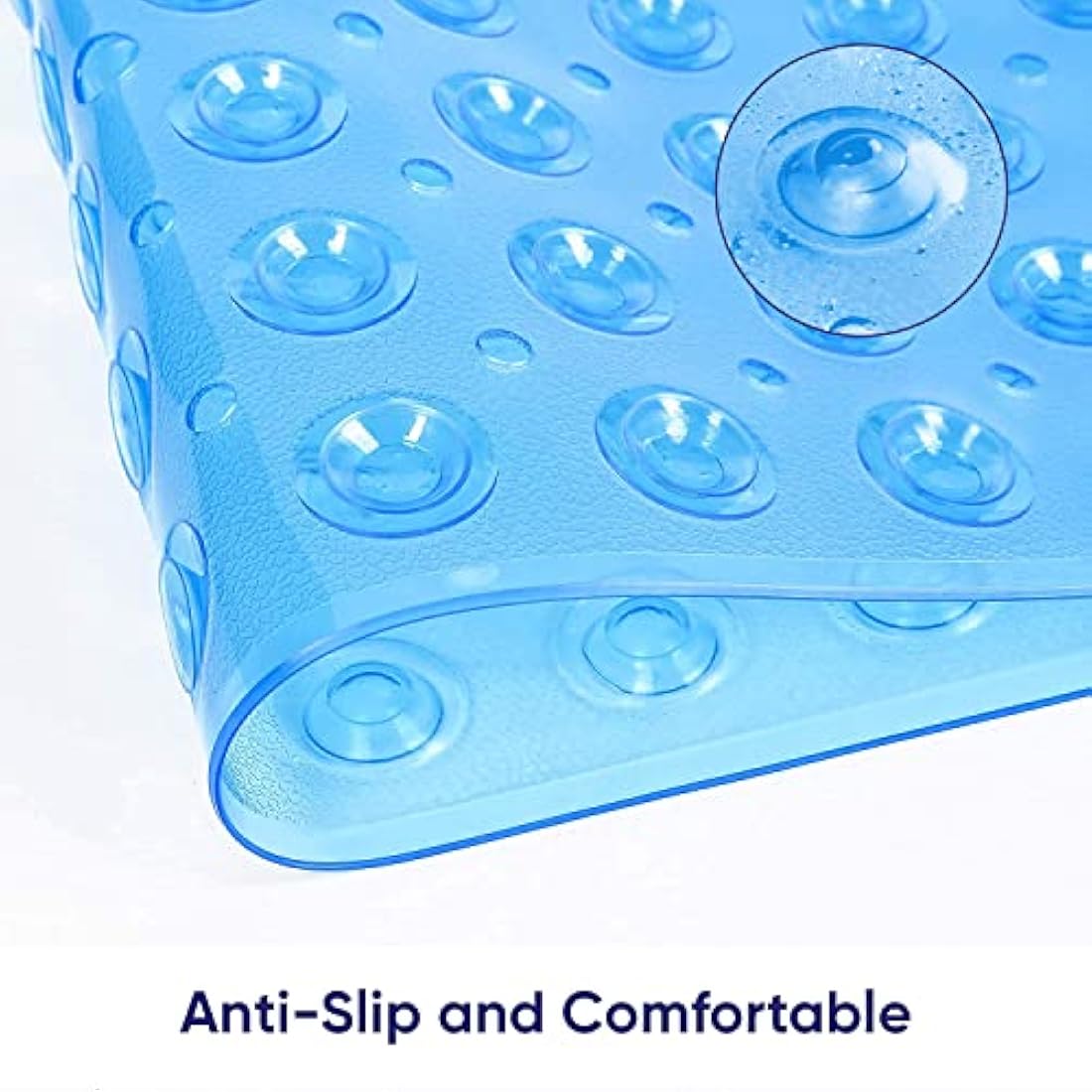 MOONLIGHT20015 Shower Bath Mat Non Slip Anti Mould & Mildew with Strong Suction Cups Grip and Drain Holes Soft Rubber Shower Mats - PVC Bathroom Mat Machine Washable (100x40cm, Blue)