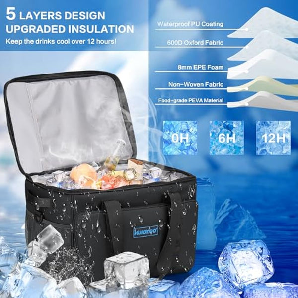 Hulongo Cool Bag 30L Insulated Cooler Bag Waterproof Picnic Thermal Bag For Camping, Travel, Grocery Shopping & Fishing