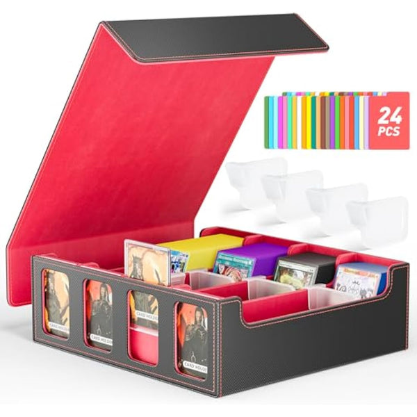Hot Bee MTG Trading Card Storage Box, Deck Box Holds 2400+ Cards for TCG, MTG, Yugioh, Magic the Gathering Commander Cards, Playing Card Case PU Leather Magnetic Closure, Red