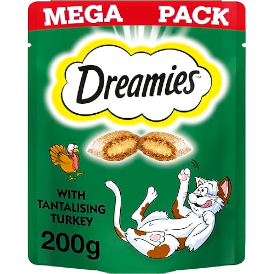 Dreamies Mega Pack Cat Treats, Tasty Snacks with Delicious Turkey, 6 Pouches of 200 g