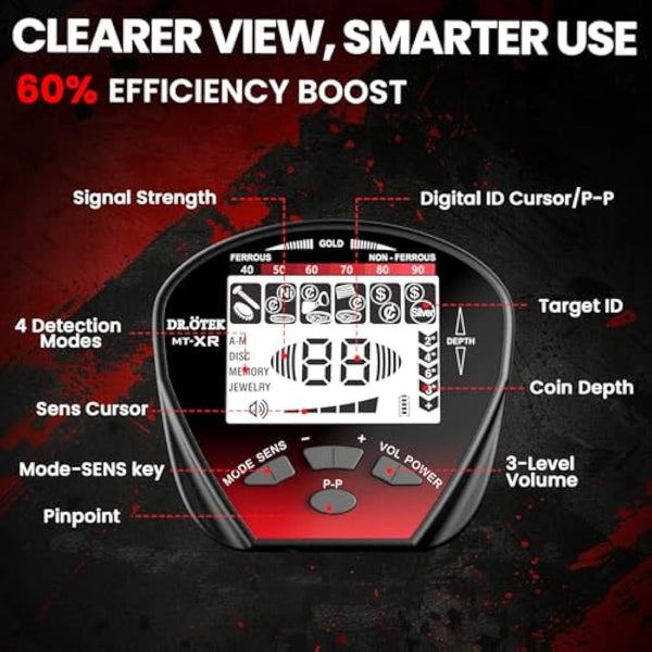 DR.ÖTEK Metal Detector for Adults Professional, Lightweight, Pinpoint & Exclusive Memory Mode, Higher Accuracy, IP68 Waterproof Coil, Bigger Backlit LCD Display, New Advanced DSP Chip