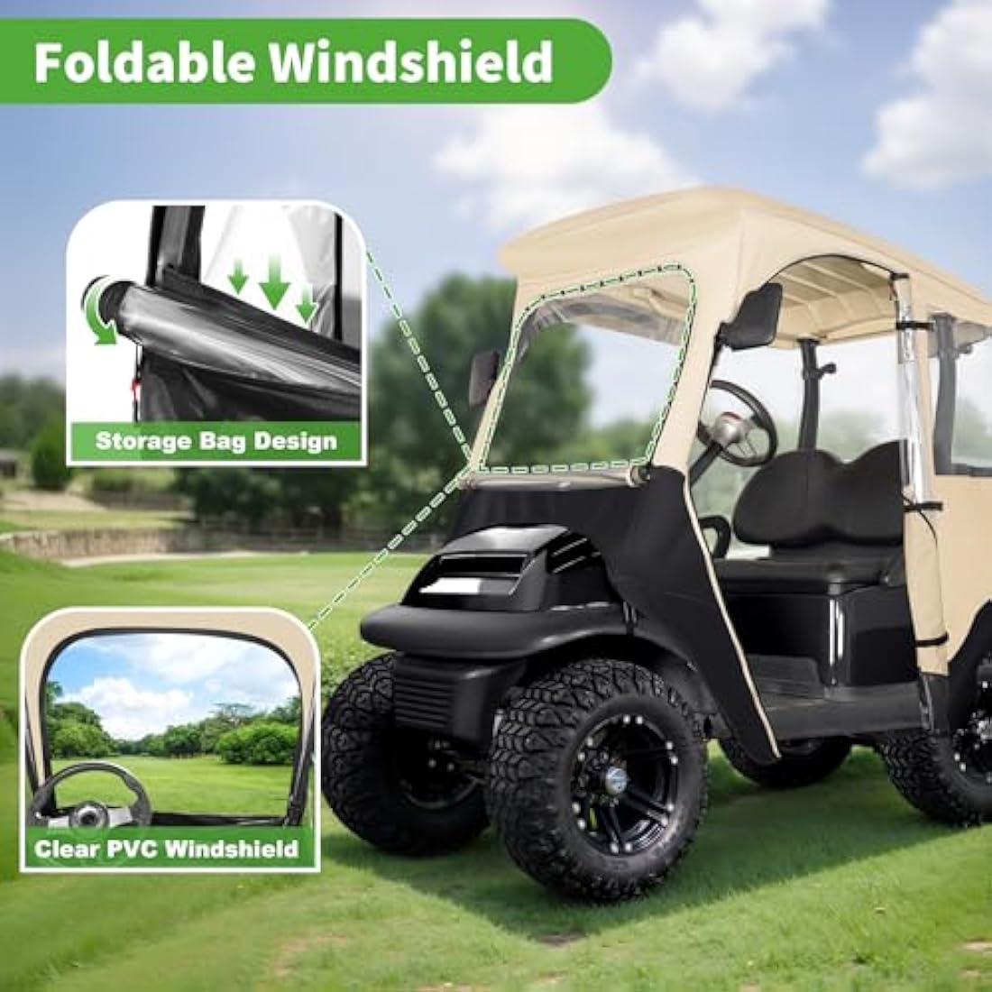 10L0L 2 Passenger Deluxe Golf Cart Driving Enclosures for Club Car Precedent, Waterproof Portable Transparent Golf Cart Cover Storage Enclosure - 4-Sided (Roof up to 58' L)