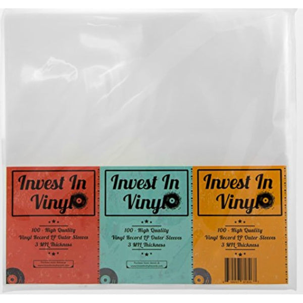 Invest In Vinyl 100 Clear Plastic Protective LP Outer Sleeves 3 Mil. Vinyl Record Sleeves Album Covers 12.75" x 12.5" Provide Your LP Collection with The Proper Protection