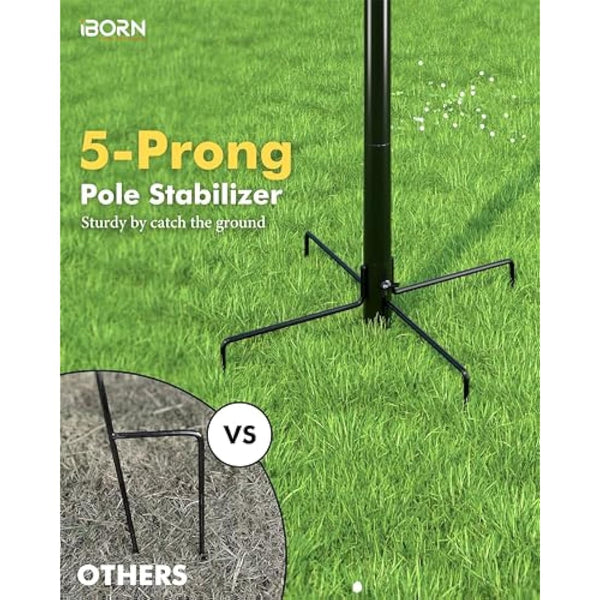 iBorn Bird Feeders Hanging Station 87Inch Wild Bird Feeding Station Stand Heavy Duty For Feeders Hanging, 1 Inch Thickness Pole, 4-Hooks,5-Prong Pole Stabilizer(Bird Feeders NOT Included)