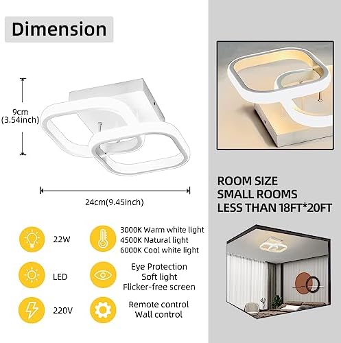 EIDISUNY LED Ceiling Light 22W Modern Square Design LED Ceiling Lamp Cool White/Natural White/Warm White/Metal Ceiling Lighting Fixture for Living Rooms Bedrooms Hallway Office 85V-265V (White)